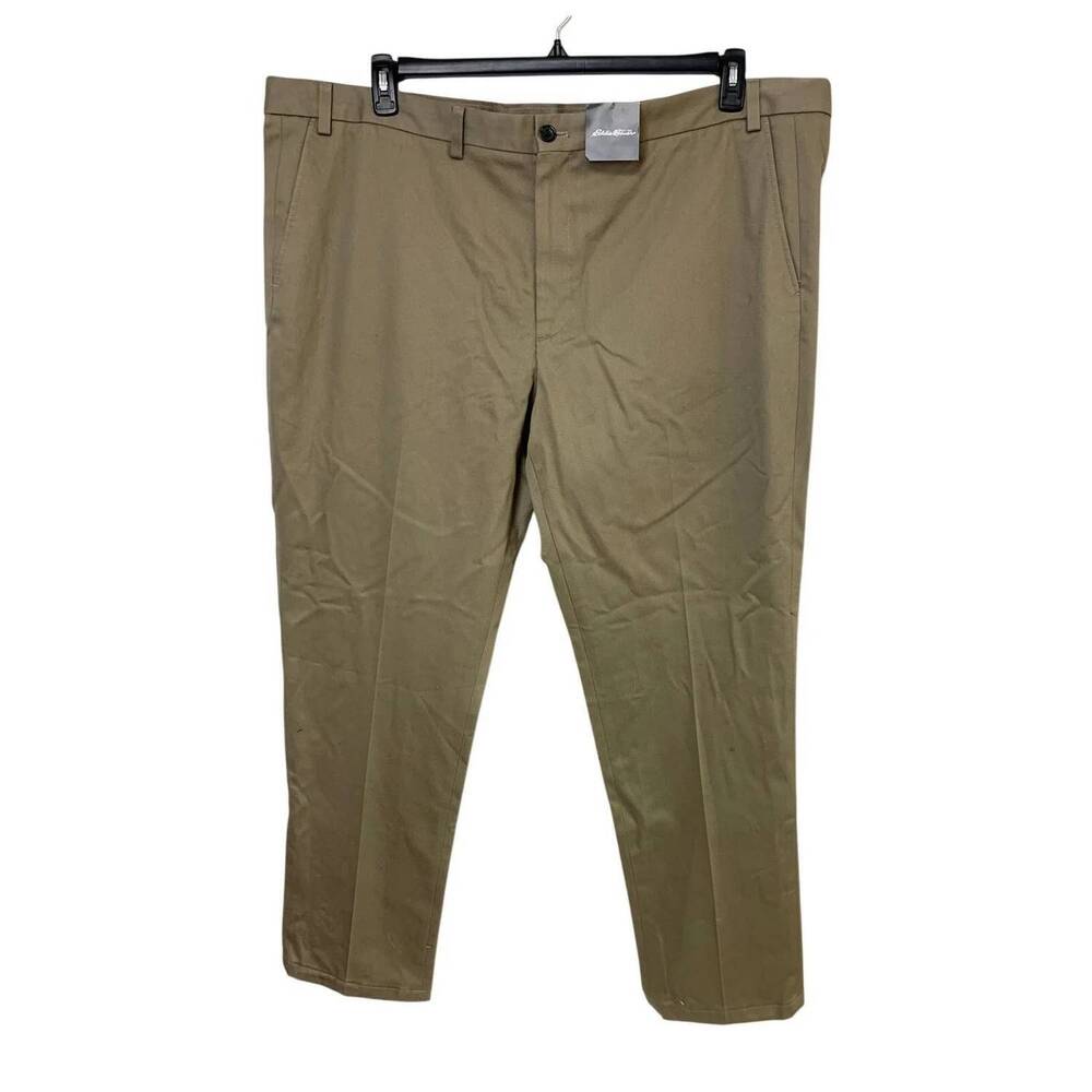 NEW EDDIE BAUER men's relaxed straight cotton flat front tall pants in taupe